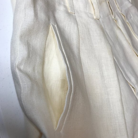Vintage 100% Linen Pleated Cuffed Trousers 4 Pockets Belt Loops Lined Size 14 - Picture 15 of 16